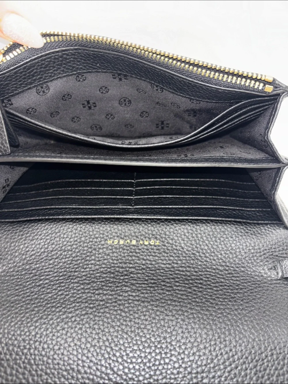 Tory Burch Black Pebbled Leather Chain-Accent Crossbody